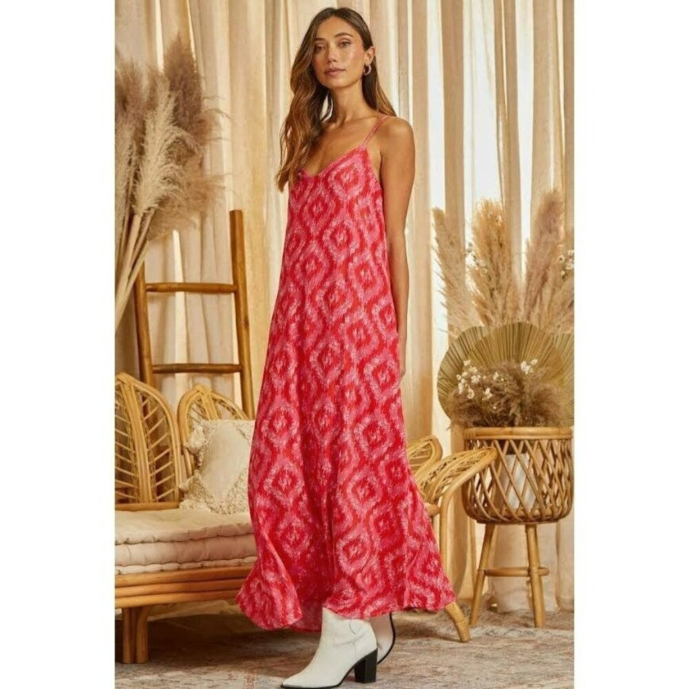 Sunshine Ave Aztec Maxi Dress in Red/Pink